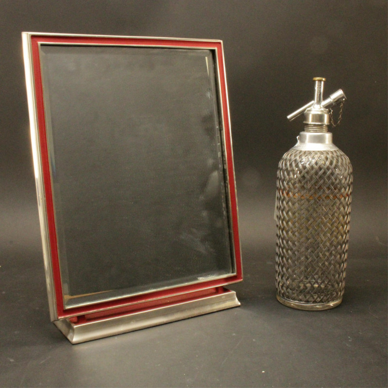 French Art Deco Metal Vanity Mirror  Bottle