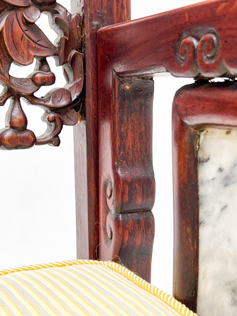 Chinese Marble Inset Carved Wood Chair