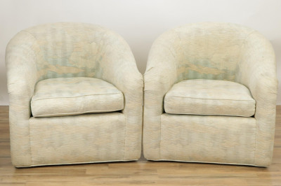 Image for Lot Pair Contemporary Upholstered Barrel Style Chairs