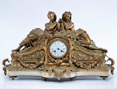 Image for Lot Louis XVI Style Ormolu & Marble Figural Clock, 19C