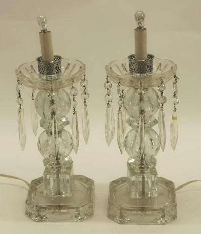 Title Pair Cut and Pressed Glass Prism Table Lamps / Artist