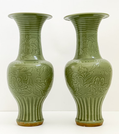 Image for Lot Pair of Chinese Celadon Glazed Ceramic Vases
