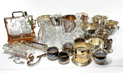 Image for Lot Early 20th C English Silverplate Bar/Table Wares