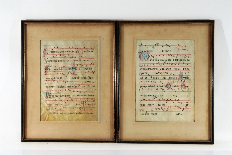 Image 1 of lot 2 Framed Gregorian Hymnal Music Sheets