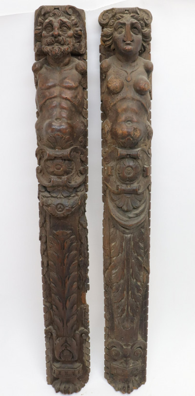 Image for Lot Pair Baroque Style Carved Walnut Pilasters 19th C