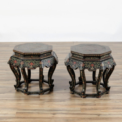 Image for Lot Pr Chinese Gilt Polychrome & Lacquer Pedestals