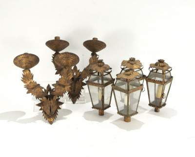 Image for Lot Pair Rococo Style Gilt-Metal 2-Light Sconces