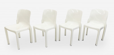 Vico Magistretti for Artemide, group of 4 Selene white plastic chairs