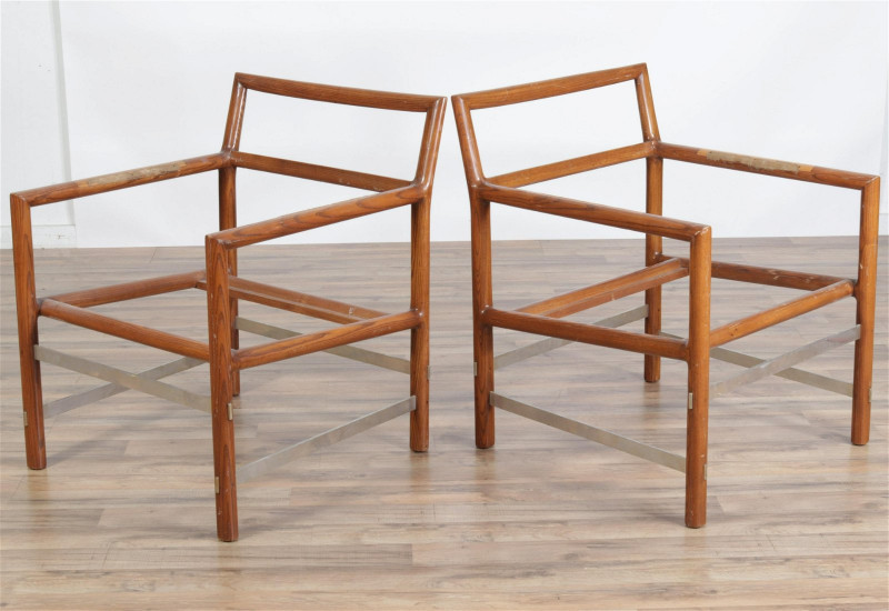 Image 2 of lot 4 Edward Wormley for Dunbar Oak & Metal Chairs