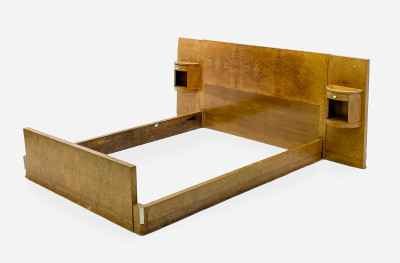 Image for Lot Art Deco Burlwood Bed with Nightstands