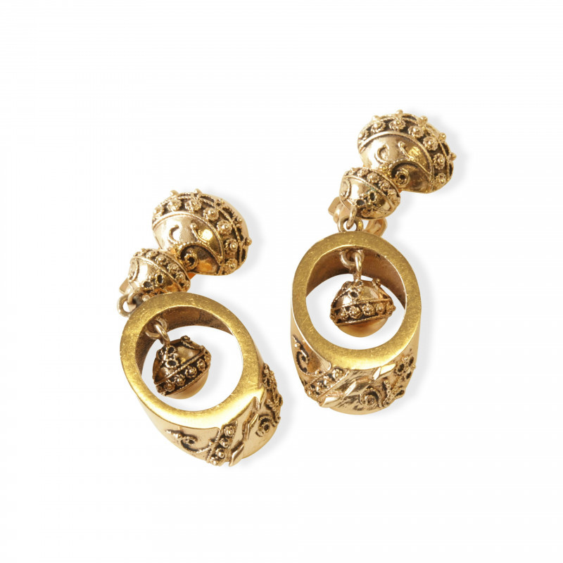 Image 2 of lot 14k Victorian Etruscan Style Gold Drop Earrings