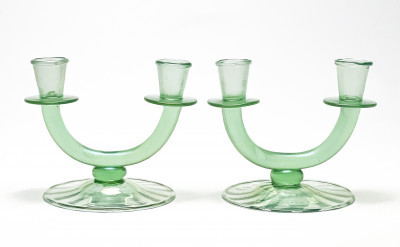 Title Pair of Seguso Italian Soffiato Glass Candelabra / Artist