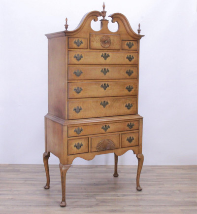 Image for Lot Baker Chippendale Style Maple Highboy