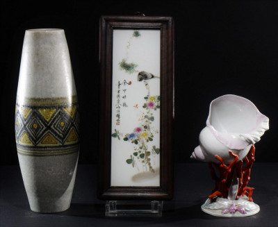 Image for Lot Chinese Porcelain Plaque, Raymor Vase & Shell