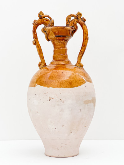 Image for Lot Chinese Amber Glazed Amphora with Dragon Form Handles