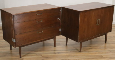 Image for Lot Matched Mid Century Walnut Cabinet  Chest