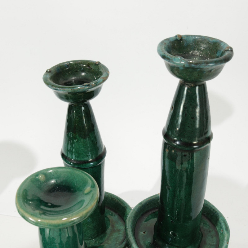 Image 2 of lot 12 Shiwan Glazed Pottery Candle Holders