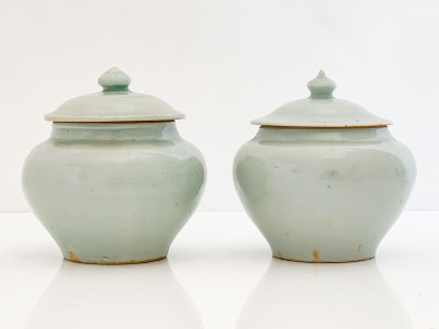 Chinese Near Pair of Porcelain Covered Jars