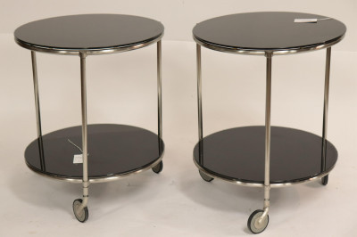 Image for Lot Pr Art Deco Style Metal & Painted Glass Tables