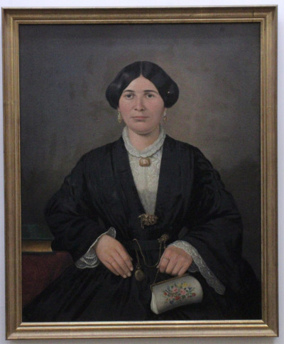 Image 2 of lot 19th C. Portrait of Mrs. Brown, oil on canvas