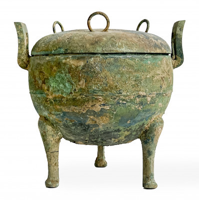 Image for Lot Chinese Bronze Tripod Ding Form Vessel and Cover