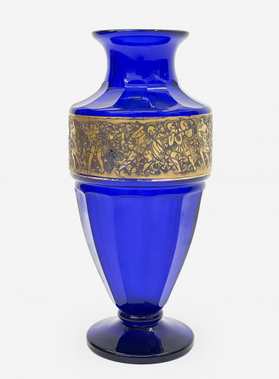 Image for Lot Moser Karlsbad Cobalt Glass Vase with Warrior Frieze