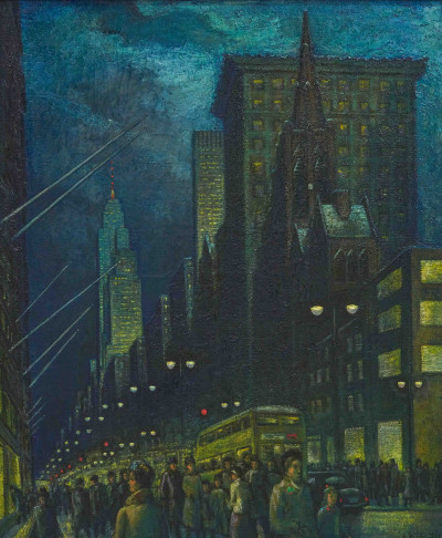 Ernest Fiene - Winter Evening Fifth Avenue