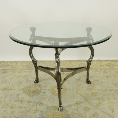 Image for Lot Vintage Equestrian Metal/Glass Dining Table