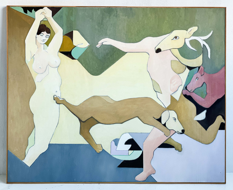 Leonard Alberts - Untitled (Woman with Dogs and Deer-Head Figure)