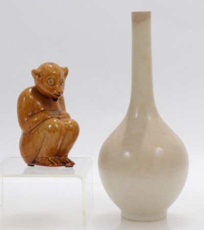 Image for Lot Chinese Small Bottle Vase and Glazed Monkey Figure