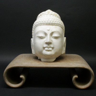 Image for Lot Carved Stone Buddah Head on Stand