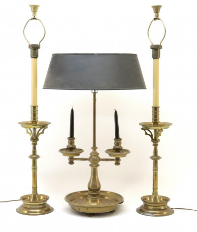 Image for Lot Pair Victorian Brass Lamps  Brass Bouillotte Lamp