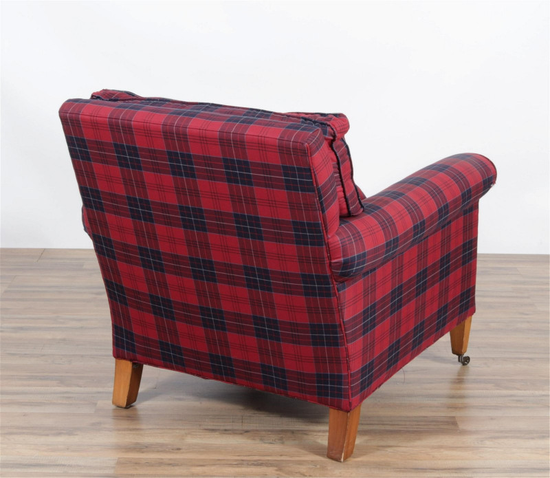 Ralph Lauren Red Plaid Upholstered Chair & Ottoman