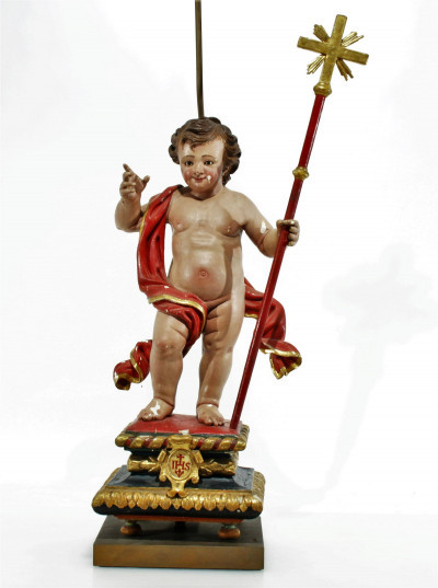 Image for Lot Baroque Style Polychromed Putto Lamp, 19th C.