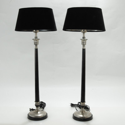 Image for Lot Pair of Chrome and Metal Tuxedo Table Lamps
