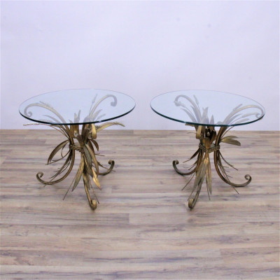Image for Lot Pair Hollywood Regency Metal Wheat Sheaf Tables