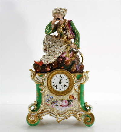 Image for Lot French Figural Porcelain Mantle Clock