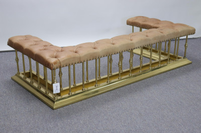 Image for Lot George III Style Brass &amp; Leather Fire Bench