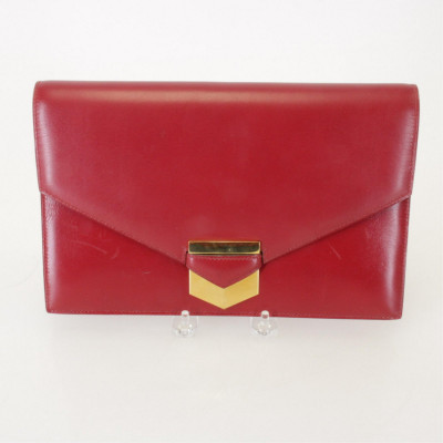 Image for Lot Hermes Red Box Calf Leather Clutch, c 1985