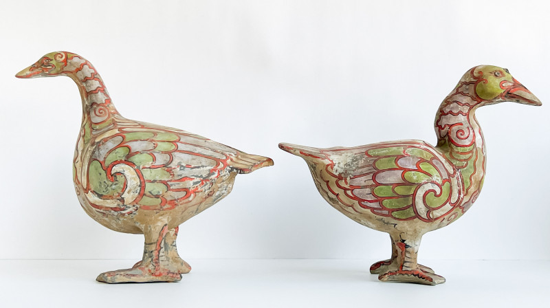 Pair of Chinese Painted Pottery Figures of Ducks