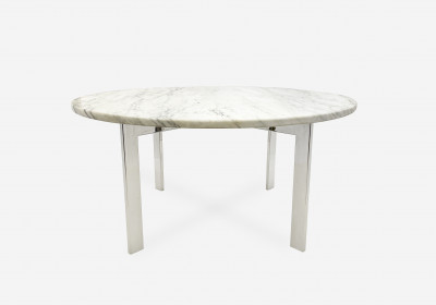 Image for Lot Round marble and chromed steel  modern dining table