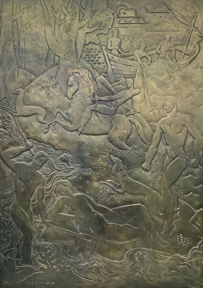 Image for Lot Plaster Relief Depicting Classical Sporting Figures