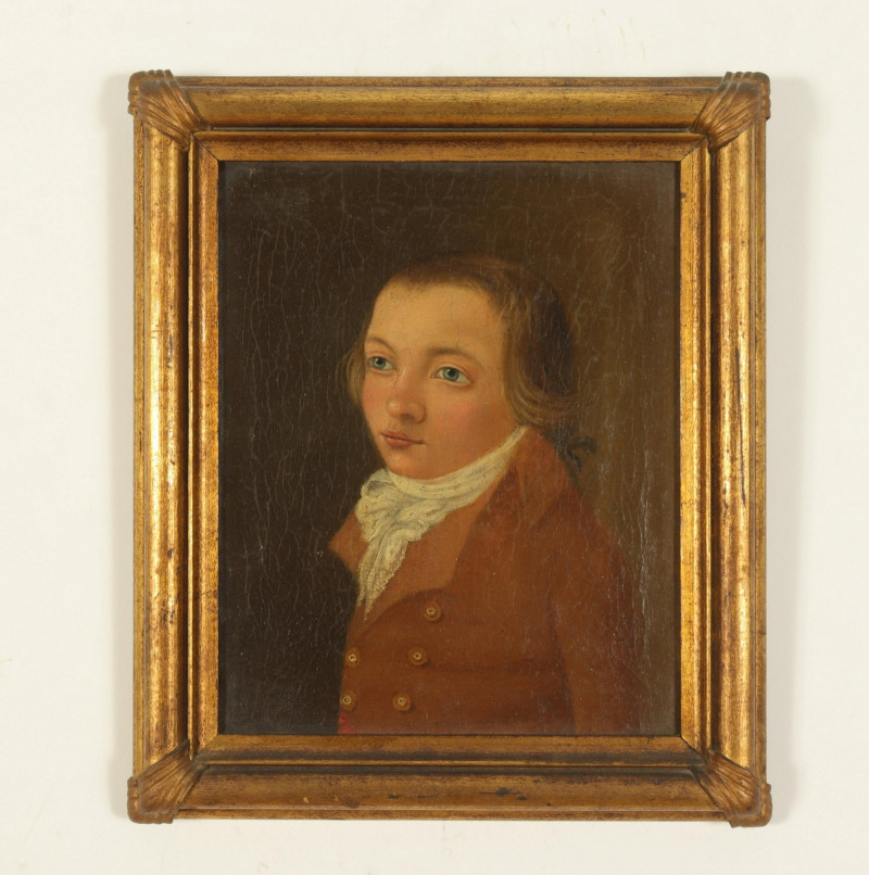 Image 2 of lot 19th C. Portrait of a Young Boy, oil on canvas