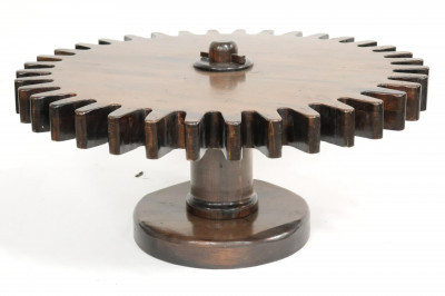 Image for Lot Modern Industrial Stained Pine Cog Table