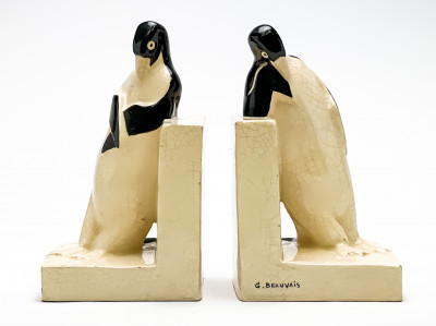 Title Pair of French Art Deco Ceramic Penguin Bookends / Artist