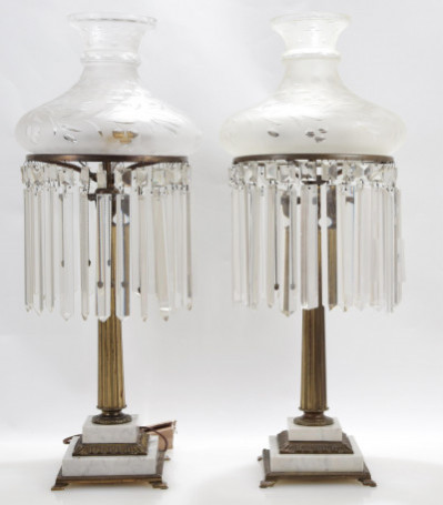 Image for Lot Pair American Classical Gilt Brass  Marble Lamps