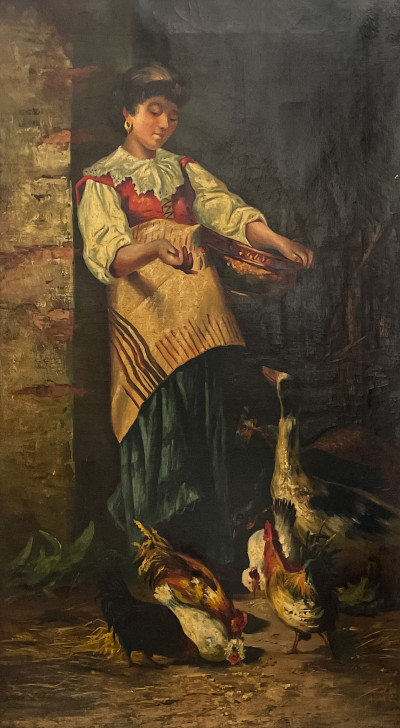 Image for Lot Continental School - Young Woman Feeding Birds