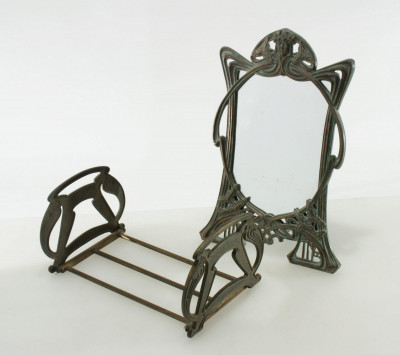 Image for Lot Art Nouveau Metal Mirror & Book Stand, 19th C.