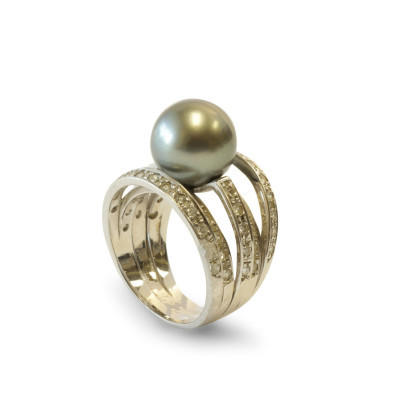 Image for Lot Tahitian Pearl & Diamond Wrap Ring