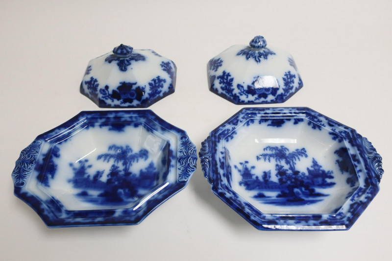 Image 3 of lot 2 Flow Blue 'Scinde' Transferware Covered Dishes